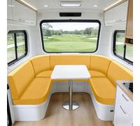 Sfcover Jacquard Housse Banquette Camping Car Housse pour Coussin Exterieur Sofa Covers Assise Canapé Salon De Jardin Extensible avec 4 Laçage Caravane Palette Chaise (Golden,Chaise Lounge)