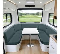 Sfcover Jacquard Housse Banquette Camping Car Housse pour Coussin Exterieur Sofa Covers Assise Canapé Salon De Jardin Extensible avec 4 Laçage Caravane Palette Chaise (Grey Blue,Chaise Lounge)