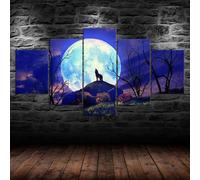SFgFGfcghC Ensemble d'art sur Toile de 5 Posters en Toile et Impressions d'art, œuvre encadrée, thème des Animaux de la forêt sous la Pleine Lune avec Un Loup.,L