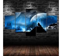 SFgFGfcghC Impression sur Toile dans Un Cadre, œuvre d'art, Affiche, Silhouette de Loup Hurlant, Nuit Noire, Lune, Peinture de Paysage,L