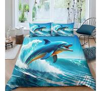 SFGHRT Dauphin 3D Housse De Couette avec Taies d'oreiller,thème Animalier Parure De Lit en Microfibre, Convient Aux Familles, Aux Jeunes Et Aux Enfants (King（220x240cm）)