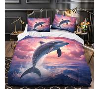 SFGHRT Dauphin Housse De Couette Imprimée en 3D De en Microfibre Single（140x200cm） avec Taies, Parure De Lit, Décoration De pour Intérieur Taies d'oreiller avec Fermeture