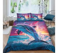 SFGHRT Dauphin Parure De Lit pour Enfants Adultes Double（200x200cm）, Housse De Couette Imprimée 3D avec Taie d'oreiller Housse Couette Zippée en Microfibre