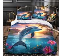 SFGHRT Dauphin Sets De Housses De Couettes 3D, Imprimé Ensemble De Literie avec Housses De Couettes Et Taie d'oreiller, Convient Aux Familles (Single（140x200cm）)