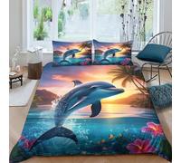 SFGHRT Dauphin Sets De Housses De Couettes 3D, Imprimé Ensemble De Literie avec Housses De Couettes Et Taie d'oreiller, Convient Aux Familles (King（220x240cm）)