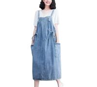 SFHDFLUQ Robe Salopette en Denim Tencel À Bretelles Réglables pour Femmes, Grande Taille, Coupe Ample, Ample, Salopette, Élégante, Ourlet À Volants, avec Poches, Tailles S À 5XL, Bleu Délavé, 5XL