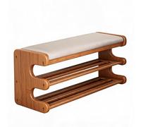 SFJATTA Banc de Bout de lit en Bambou avec Rangement - Banc Porte-Chaussures à 2 Niveaux avec Assise rembourrée - d'entrée Respirant pour Chambre et Couloir - Style Bois Naturel(55 * 29 * 40cm)