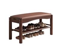 SFJATTA Banc de Bout de lit en Bois Massif avec Rangement, Banc d'entrée rembourré pour Chambre à Coucher, étagère à Chaussures Ouverte à Deux Niveaux avec Assise matelassée(Brown,60 * 30 * 40cm)