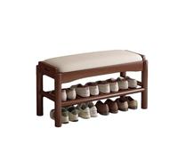 SFJATTA Banc de Bout de lit en Bois Massif avec Rangement, Banc d'entrée rembourré pour Chambre à Coucher, étagère à Chaussures Ouverte à Deux Niveaux avec Assise matelassée(Wit,80 * 30 * 40cm)