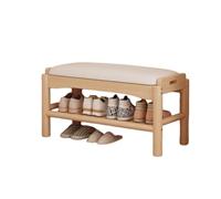 SFJATTA Banc de Bout de lit en Bois Massif avec Rangement, Banc d'entrée rembourré pour Chambre à Coucher, étagère à Chaussures Ouverte à Deux Niveaux avec Assise matelassée(Natural,60 * 30 * 40cm)