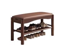SFJATTA Banc de Bout de lit en Bois Massif avec Rangement, Banc d'entrée rembourré pour Chambre à Coucher, étagère à Chaussures Ouverte à Deux Niveaux avec Assise matelassée(Brown,45 * 30 * 40cm)