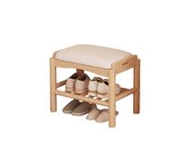 SFJATTA Banc de Bout de lit en Bois Massif avec Rangement, Banc d'entrée rembourré pour Chambre à Coucher, étagère à Chaussures Ouverte à Deux Niveaux avec Assise matelassée(Natural,45 * 30 * 40cm)