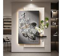 SFJATTA Décoration murale papillon en 3D avec éclairage LED - Sculpture-tableau en relief en grès lumineux, avec vase en verre et fleurs artificielles - Pour entrée, salon ou couloir(Wit,80 * 120cm)