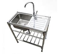 SFJATTA Évier portable autonome avec support et robinet, évier de cuisine d'extérieur en acier inoxydable, pour buanderie, garage, ferme