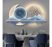 SFJATTA Horloge Murale décorative 3D avec éclairage LED - Sculpture-Tableau Murale Moderne - Fresque paysagère créative pour Salon et Chambre à Coucher(Blauw,100 * 50cm)