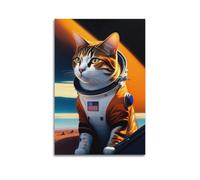 sfjjkh Poster animal astronaute réaliste chat dans l'espace - Art mural esthétique sur toile pour salon, chambre à coucher, 50 x 75 cm - Style sans cadre