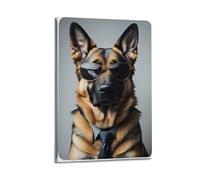 sfjjkh Poster animal berger allemand avec lunettes de soleil et cravate - Art mural esthétique sur toile pour salon, chambre à coucher - 40 x 60 cm - Style cadre