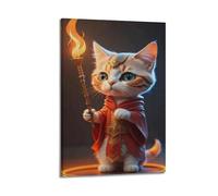 sfjjkh Poster animal chaton en robe rouge avec lampe de poche - Art mural esthétique sur toile pour salon, chambre à coucher, 20 x 30 cm - Style cadre