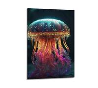 sfjjkh Poster animal coloré avec méduses lumineuses sur toile pour salon, chambre à coucher, 60 x 90 cm, style cadre