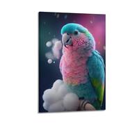 sfjjkh Poster animal de dessin animé, perroquet, plumes pastel, nuages, poster d'art mural esthétique sur toile pour salon, chambre à coucher, 40 x 60 cm, style cadre