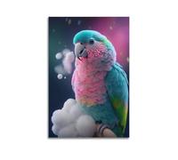 sfjjkh Poster animal de dessin animé, perroquet, plumes pastel, nuages, poster d'art mural esthétique sur toile pour salon, chambre à coucher, 60 x 90 cm, style sans cadre