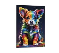 sfjjkh Poster animal de l'arc-en-ciel coloré chiot portrait art mural esthétique sur toile pour salon, chambre à coucher, 30 x 45 cm, style cadre