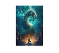 sfjjkh Poster animal géant avec figurine en paysage fantastique - Impression sur toile pour salon, chambre à coucher - 30 x 45 cm - Style sans cadre