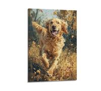 sfjjkh Poster animal Golden Retriever courant dans des feuilles d'automne - Art mural esthétique sur toile pour salon, chambre à coucher - 40 x 60 cm - Style cadre