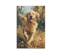 sfjjkh Poster animal Golden Retriever courant dans des feuilles d'automne - Art mural esthétique sur toile pour salon, chambre à coucher, 20 x 30 cm - Style sans cadre