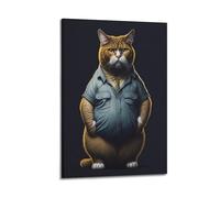 sfjjkh Poster animal gros chat habillé d'une cravate - Art mural esthétique sur toile pour salon, chambre à coucher, 50 x 75 cm - Style cadre