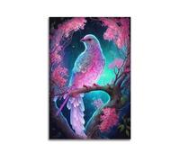 sfjjkh Poster animal lumineux oiseau dans un arbre rose - Art mural esthétique sur toile pour salon, chambre à coucher, 40 x 60 cm - Style sans cadre