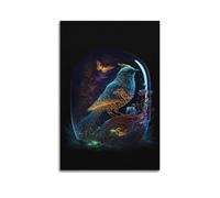 sfjjkh Poster animal oiseau magique dans un dôme de verre avec papillon - Art mural esthétique sur toile pour salon, chambre à coucher, 60 x 90 cm - Style sans cadre