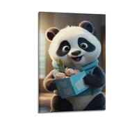 sfjjkh Poster animal panda tenant un coffret cadeau bleu, poster mural esthétique sur toile pour salon, chambre à coucher, 40 x 60 cm, style cadre