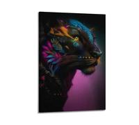 sfjjkh Poster animal panthère noire à motifs néon, décoration murale esthétique sur toile pour salon, chambre à coucher, 40 x 60 cm, style cadre
