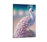 sfjjkh Poster animal paon rose pastel avec plumes irisées - Art mural esthétique sur toile pour salon, chambre à coucher - 30 x 45 cm - Style cadre