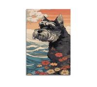 sfjjkh Poster animal Schnauzer in Ukiyo E style paysage - Art mural esthétique sur toile pour salon, chambre à coucher - 20 x 30 cm - Style sans cadre