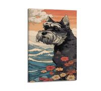 sfjjkh Poster animal Schnauzer in Ukiyo E style paysage - Art mural esthétique sur toile pour salon, chambre à coucher - 20 x 30 cm - Style cadre