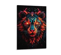 sfjjkh Poster animal tête de lion néon yeux lumineux - Art mural esthétique sur toile pour salon, chambre à coucher, 60 x 90 cm - Style cadre