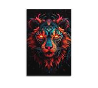 sfjjkh Poster animal tête de lion néon yeux lumineux - Art mural esthétique sur toile pour salon, chambre à coucher - 30 x 45 cm - Style sans cadre