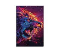 sfjjkh Poster animal tête de lion rugissante néon sur toile pour salon, chambre à coucher, 60 x 90 cm, style sans cadre
