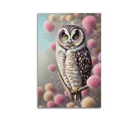 sfjjkh Poster animalier, hibou, fleurs roses, décoration murale sur toile, peinture esthétique pour salon, chambre à coucher, 60 x 90 cm, style sans cadre