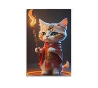 sfjjkh Poster d'animal chaton en robe rouge avec lampe de poche, décoration murale esthétique pour salon, chambre à coucher, 50 x 75 cm, style sans cadre