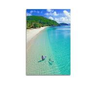 sfjjkh Poster de paysage avec deux personnes dans une mer turquoise peu profonde près du sable blanc - Impression sur toile pour salon, chambre à coucher - 60 x 90 cm - Style sans cadre