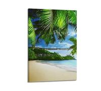 sfjjkh Poster de paysage sur une plage de sable avec bordure de palmier, turquoise, vert de mer, bord de colline, décoration murale esthétique sur toile pour salon, chambre à coucher, 60 x 90 cm