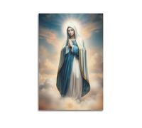 sfjjkh Poster religieux Vierge Marie bleu blanc cape nuages prier poster art mural sur toile esthétique peinture pour salon, chambre à coucher 40 x 60 cm sans cadre