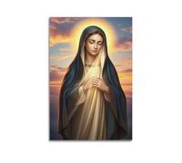 sfjjkh Poster religieux Vierge Marie bord de mer crépuscule rayons prier mains poster art mural esthétique sur toile pour salon, chambre à coucher 20 x 30 cm (20 x 30 cm) style sans cadre