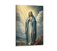 sfjjkh Poster religieux Vierge Marie champ de fleurs avec texte Resitun - Décoration murale esthétique sur toile pour salon, chambre à coucher, 50 x 75 cm, style cadre