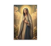 sfjjkh Poster religieux Vierge Marie champ de fleurs bleu cape main poitrine poster art mural sur toile esthétique peinture pour salon, chambre à coucher 60 x 90 cm style sans cadre