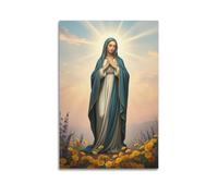 sfjjkh Poster religieux Vierge Marie champ de fleurs tournesols cape bleue mains prière poster d'art mural sur toile esthétique pour salon, chambre à coucher, 30 x 45 cm, style sans cadre