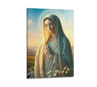 sfjjkh Poster religieux Vierge Marie champ fleurs main poitrine art mural esthétique sur toile pour salon, chambre à coucher, 60 x 90 cm, style cadre